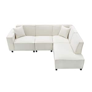 Modern Minimalist Style 97 in. W L-Shaped Chenille Sectional Sofa in. Beige with 2 Pillows