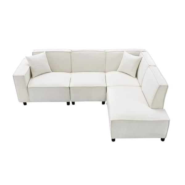 Harper & Bright Designs Modern Minimalist Style 97 in. W L-Shaped Chenille Sectional Sofa in. Beige with 2 Pillows