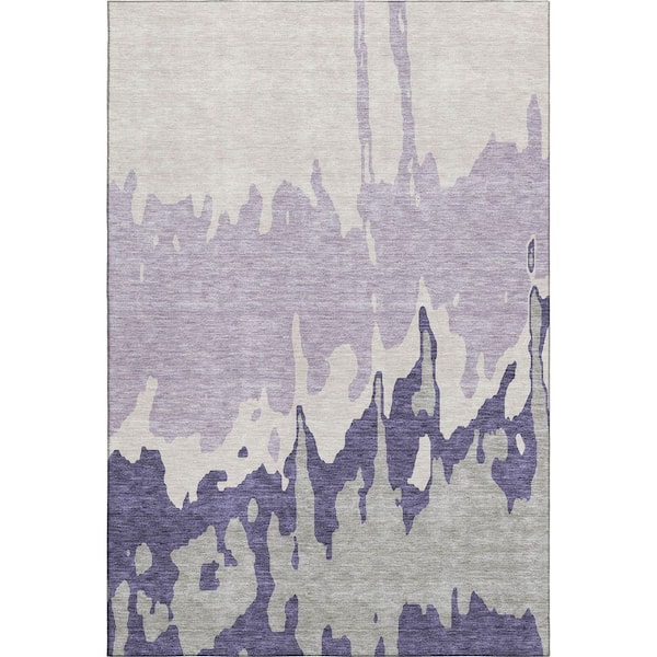 Addison Rugs Mayfield Premium Machine Washable Abstract AMF961 Purple 3 ft. x 5 ft. Area Rug