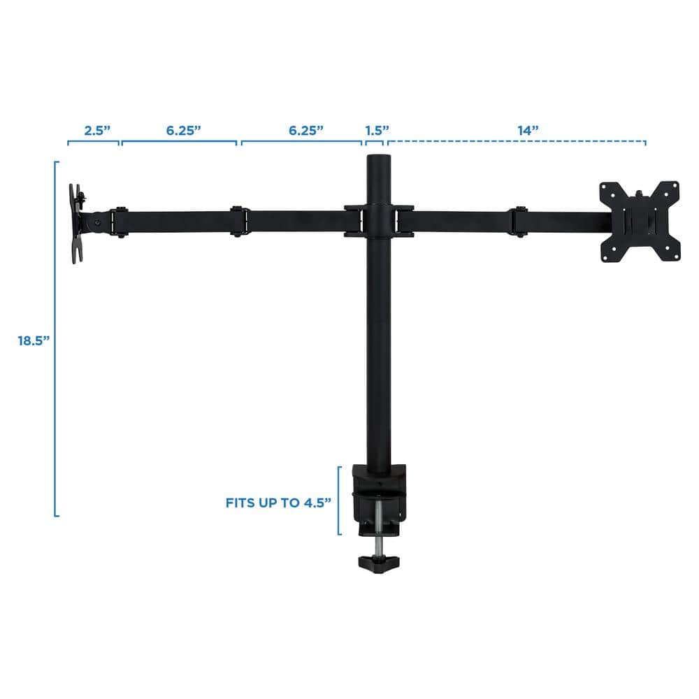 Black Dual Monitor Desk Mount with Adjustable Arms