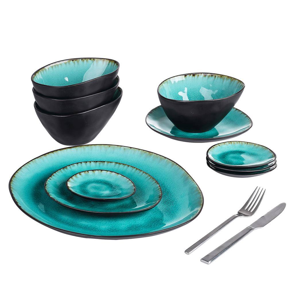 vancasso Aqua 11Piece Blue Ceramic Dinnerware Sets with 1Dinner Plate