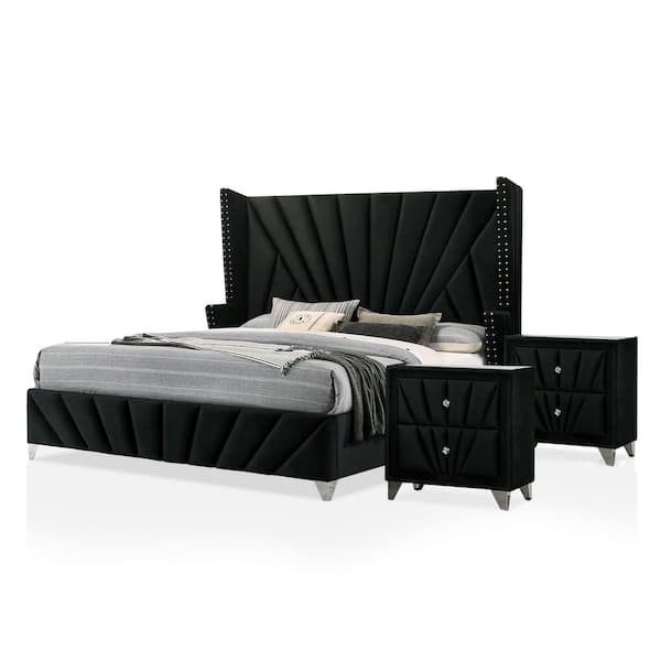 Furniture of America Leventina 3-Piece Black Queen Bedroom Set
