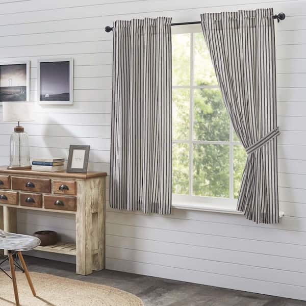 VHC BRANDS Ashmont 36 in W x 63 in L Cotton Light Filtering Rod Pocket Window Panel Warm Grey Vintage White Pair
