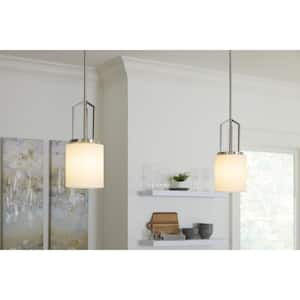 Goodwin 7 in. 1 -Light Brushed Nickel Modern Farmhouse Pendant with White Linen Shade