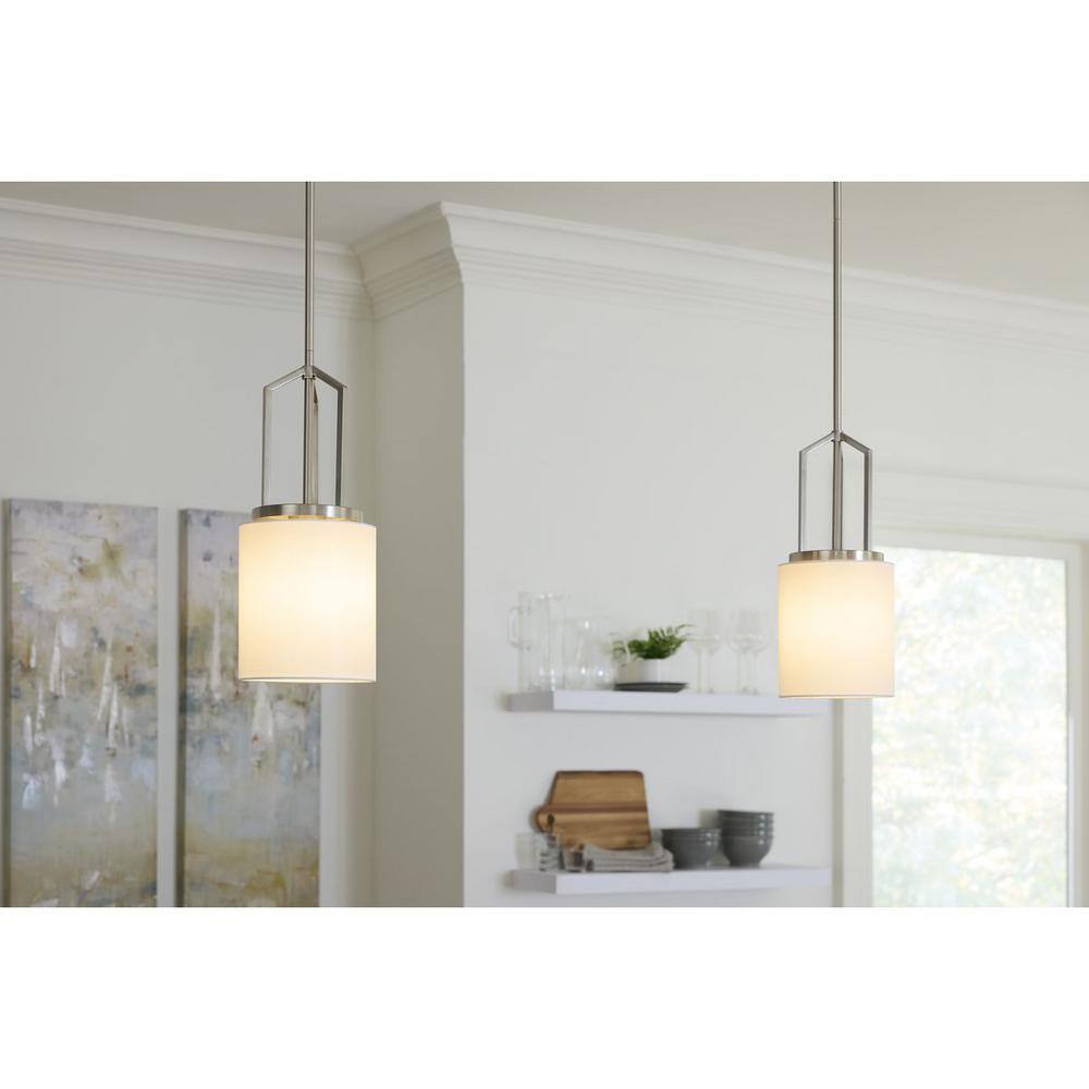 Progress Lighting Goodwin 1-Light Mini-Pendant, Brushed Nickel, Linen Shade