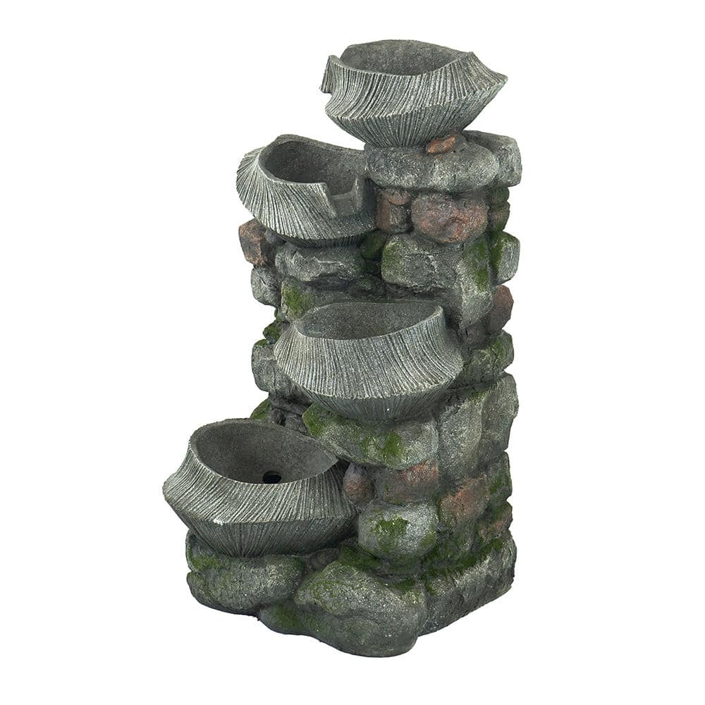 32 in. Tall 4-Tier Rock Polyresin Fountain with Light Outdoor Stone Water Feature for Garden or Backyard price history on PriceWatchPro