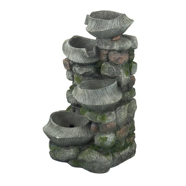 Autmoon 32 In. Tall 4-tier Rock Polyresin Fountain With Light Outdoor 