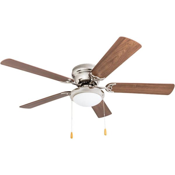 52 in. Hugger Ceiling Fan Flush Mount Silver with Light Kit and Reversible Blades for Low Ceilings