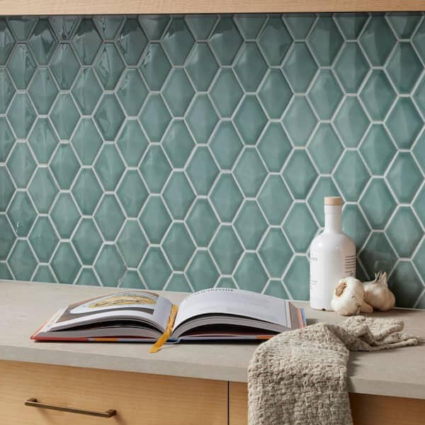 Medley Diamond Marine Blue 10.39 in. x 12.55 in. Glossy Ceramic Mosaic Wall Tile (0.9 sq. ft./Each)