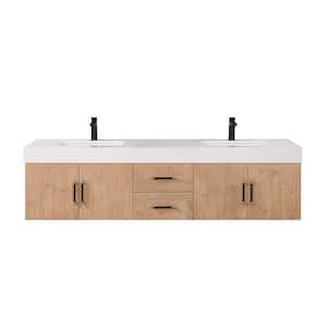 Corchia 72 in. W x 22 in. D x 19 in. H Double Sink Bath Vanity in Light Brown with White Composite Stone Top