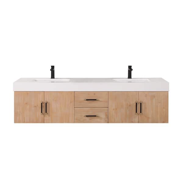 Altair Corchia 72 in. W x 22 in. D x 19 in. H Double Sink Bath Vanity in Light Brown with White Composite Stone Top