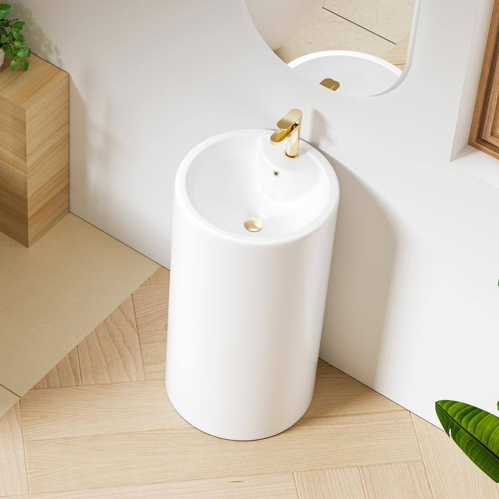 Crisp White Ceramic Round Pedestal Bathroom Sink with Overflow