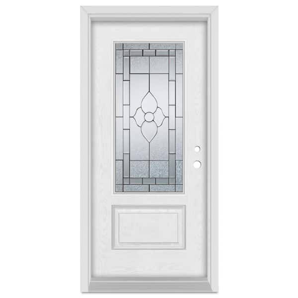 Stanley Doors 36 in. x 80 in. Traditional Left-Hand Patina Finished Fiberglass Oak Woodgrain Prehung Front Door