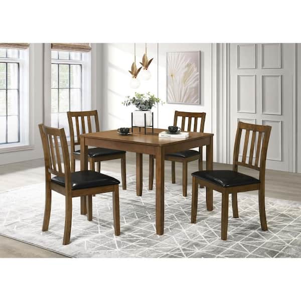 Benjara Panos 5-Piece Square Brown and Black Wood Top 4-Legs Dining Table Set Seats 4