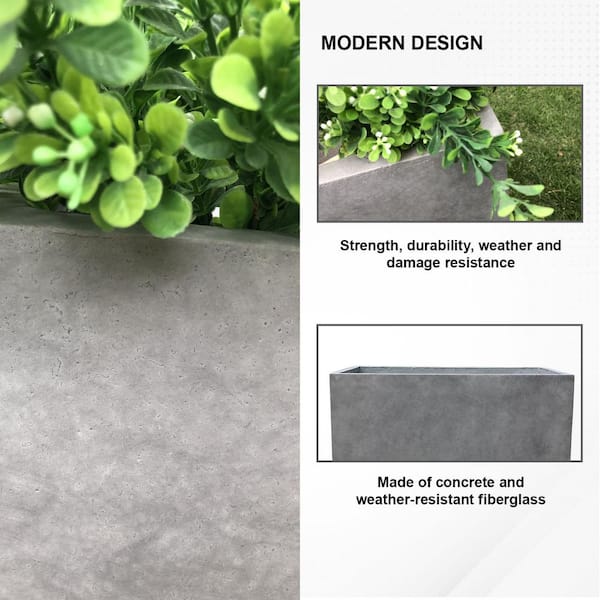 23.2"L Natural Concrete Long Rectangular Planter with Drainage Plug for Garden