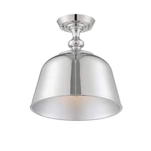 Berg 11.75 in. W x 12 in. H 1-Light Polished Nickel Semi-Flush Mount Ceiling Light with Metal Shade