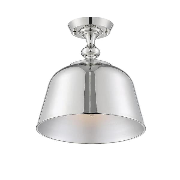 Savoy House Berg 11.75 in. W x 12 in. H 1-Light Polished Nickel Semi-Flush Mount Ceiling Light with Metal Shade