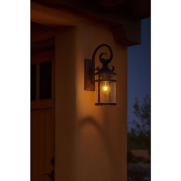 HINKLEY Casa 1-Light Olde Black With Clear Seedy Glass Hardwired Outdoor Wall Lantern Sconce