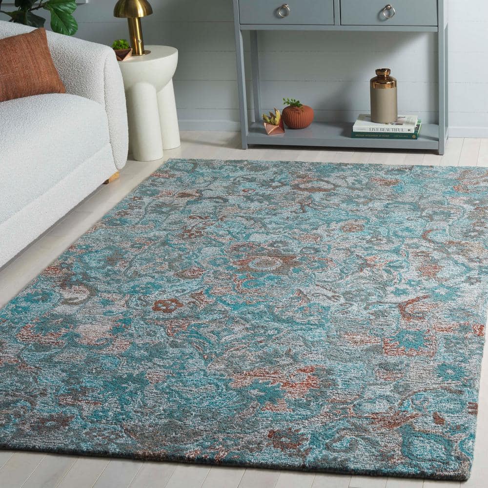 Handmade Tufted Blue and Brown Wool Area Rug, 5' x 8'