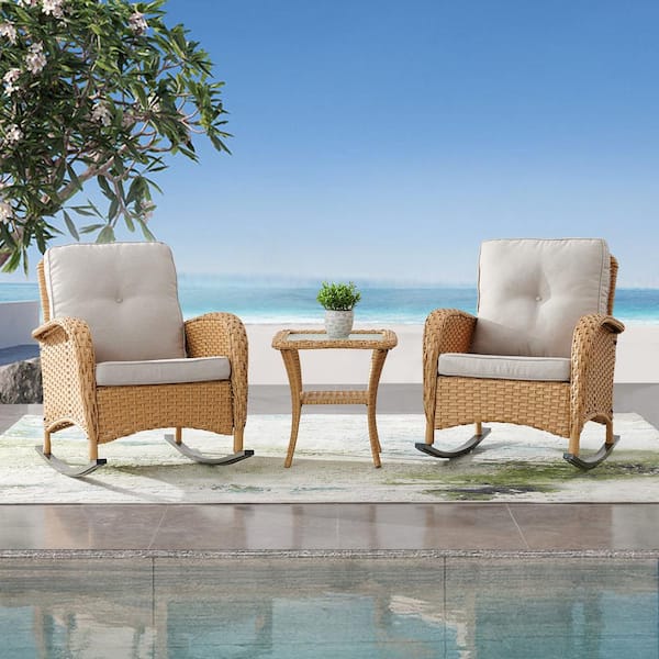 Gymojoy Carlos Natural 3-Piece Wicker Patio Conversation Set with Off White Cushions