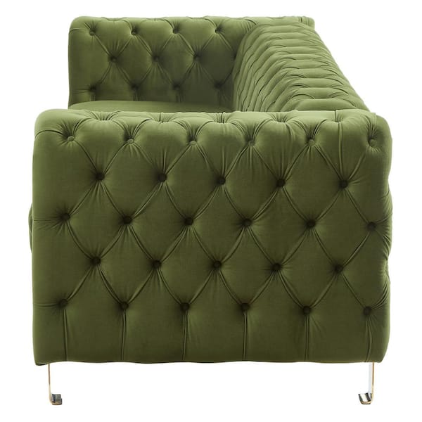 CHRISTOPHER KNIGHT HOME Addyston 83.75 in. Square Arm Velvet Rectangle 3-Seats Sofa in. Green, Gold Metal Legs