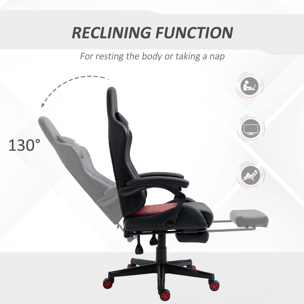 Vinsetto Black and Red PU Leather Reclining Gaming Chair with Footrest