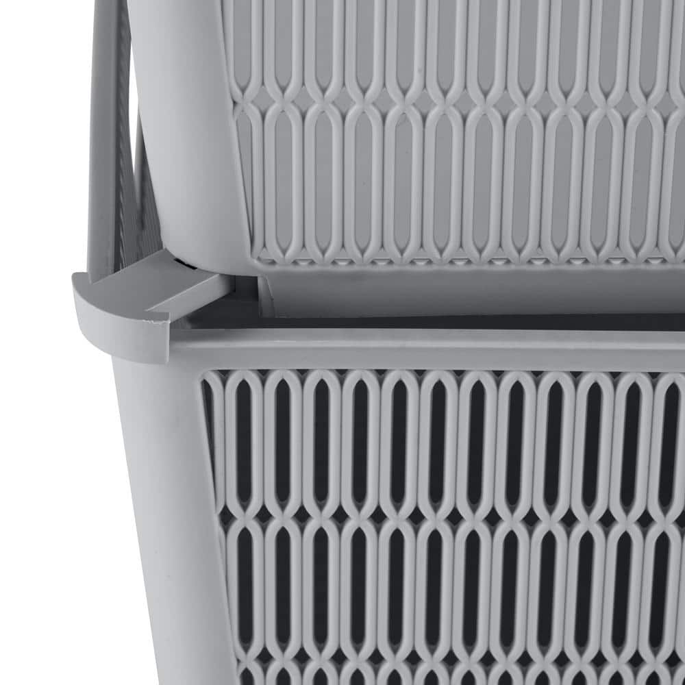 Small Gray Stackable Plastic Storage Tote Baskets, Set of 2