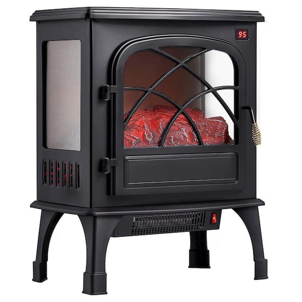 19.69 in. Freestanding Metal Electric Fireplace in Black, 1500W Realistic 3D Flame Effect, Overheat Protection
