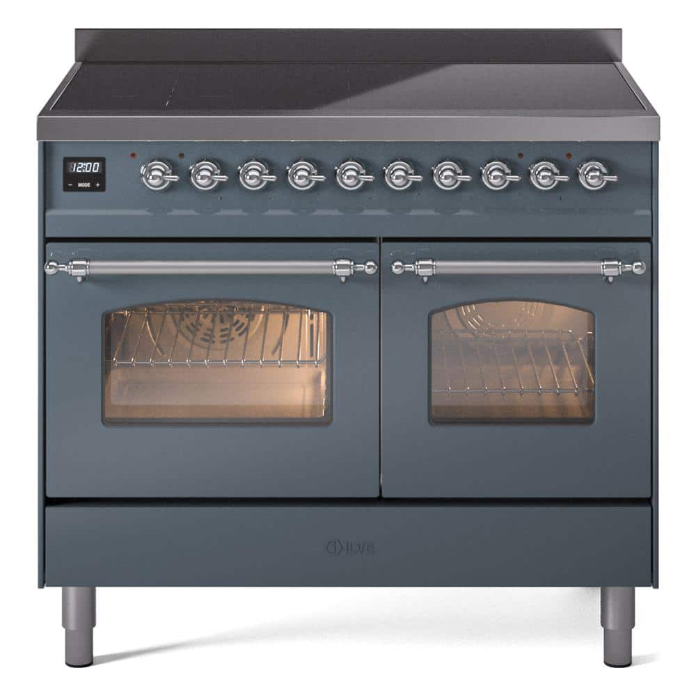 Nostalgie II 40 in. 6 Zone Freestanding Induction Range in Blue Grey with Chrome Trim -  ILVE, UPDI406NMPBGC