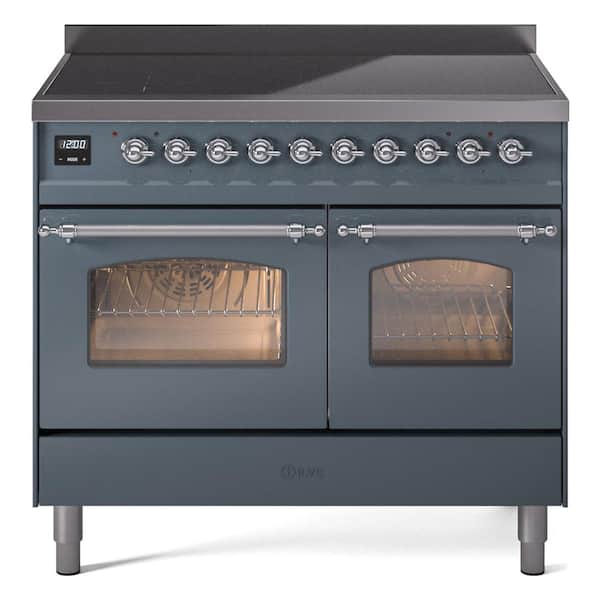 Nostalgie II 40 in. Induction Range with 6-Elements, Chrome Trim in Blue Grey