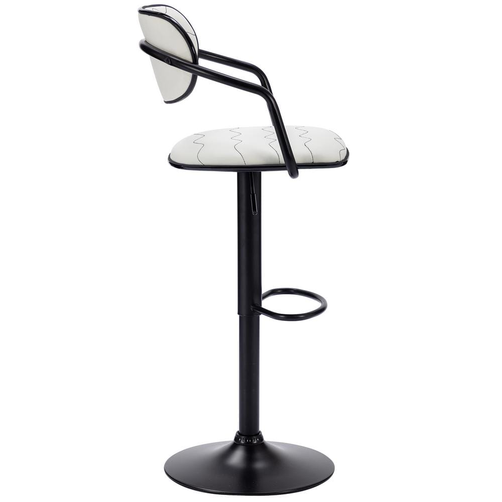 Adjustable White Faux Leather Swivel Bar Stools with Black Metal Frame, Set of 2
