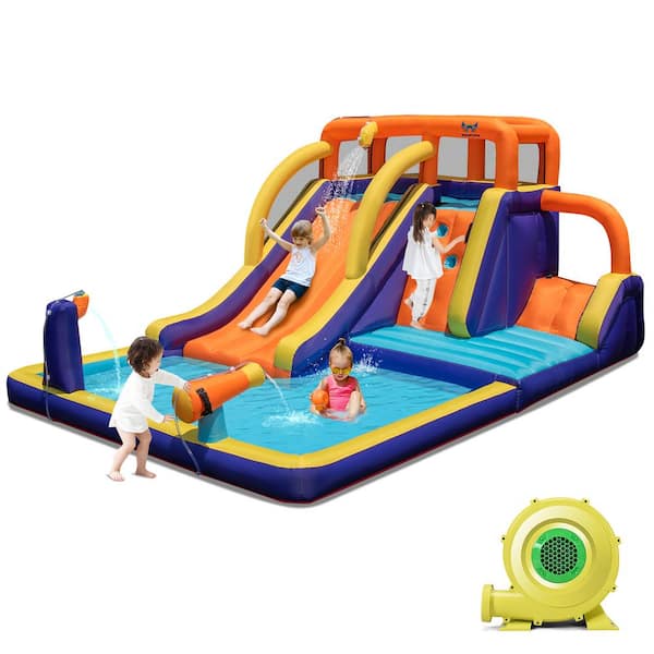 Costway Inflatable Waterslide 4-in-1 Kids Bounce Castle Bounce House with Splash Pool (With 735-Watt Blower)