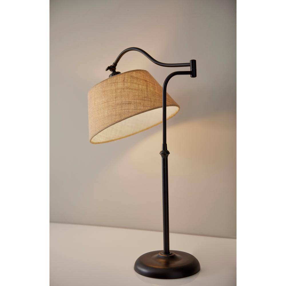 Antique Bronze Adjustable Table Lamp with Burlap Shade