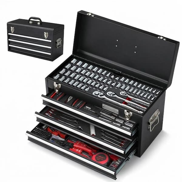 438-Piece Mechanics Tool Set with 3-Drawer Heavy Duty Metal Box, Sockets, Wrenches, Screwdrivers, Pliers, Bits