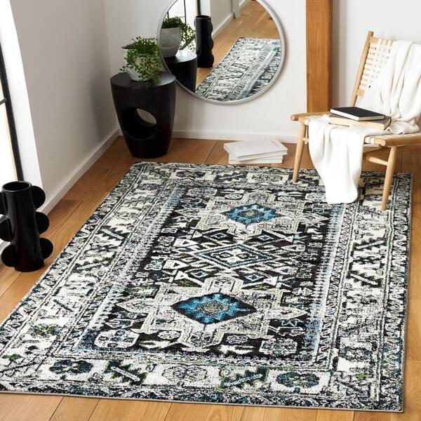 Vintage Hamadan Dark Gray/Ivory 3 ft. x 5 ft. Floral Border Area Rug