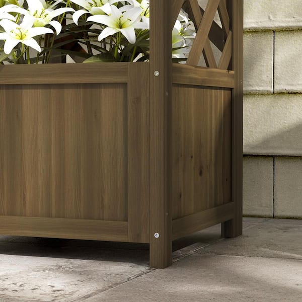 VAMOP Brown Wood Corner Planter Box with Trellis and Raised Bed (15.75 in. L x 15.75 in. W x 57 in. H)