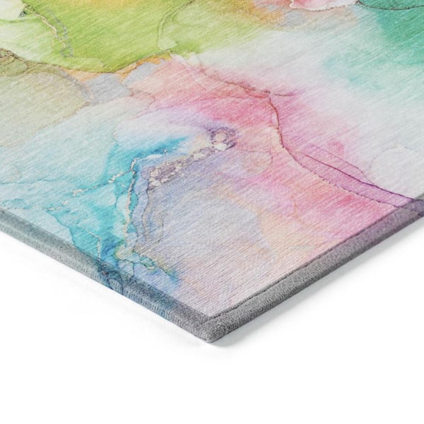 Blue 2 ft. x 8 ft. Woven Abstract Polyester Runner Indoor/Outdoor Area Rug