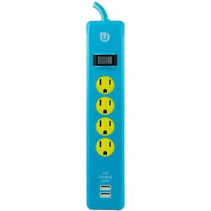4 ft. 4-Outlet and 2 2.1 Amp USB Port Power Strip, Blue