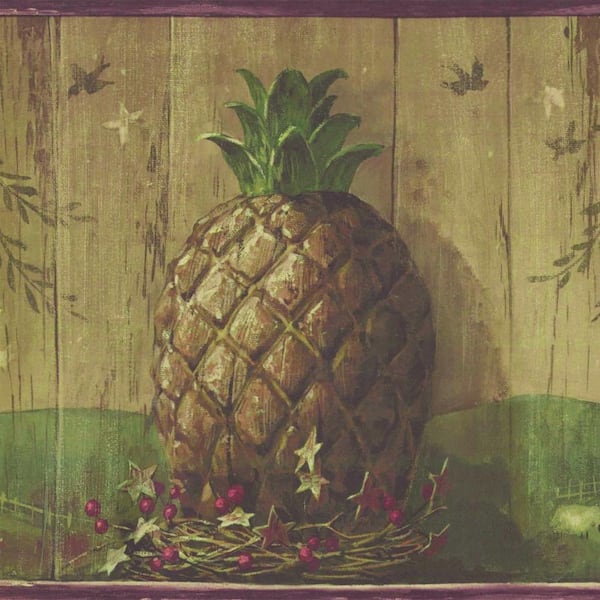 Dundee Deco Falkirk Dandy II Brown Green Tree Pineapple Country Peel and Stick Wallpaper Border
