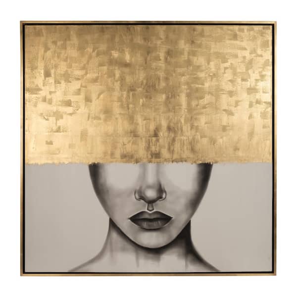 Gold Framed Charcoal Portrait of Woman Art Print 71 in. x 71 in.