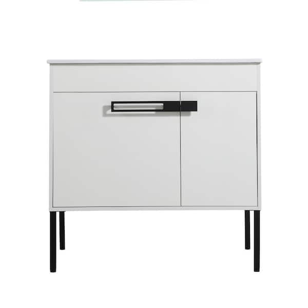 FORCLOVER 35 in. W x 18 in. D x 34 in. H Bath Vanity Cabinet without Top in White Straight Grain