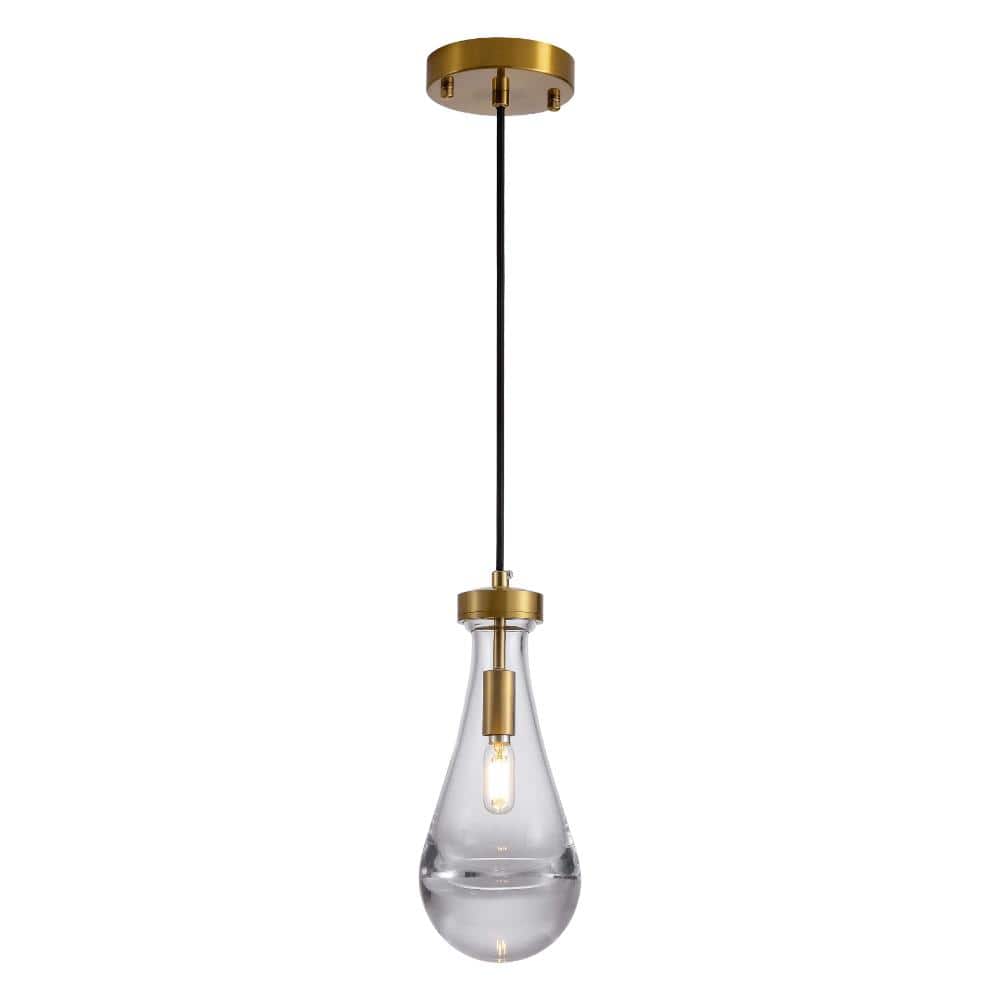 "Ruby 1 Light 5"" Brushed Shiny Brass Clear Raindrop Glass Shade Pendant Chandelier" price history on PriceWatchPro