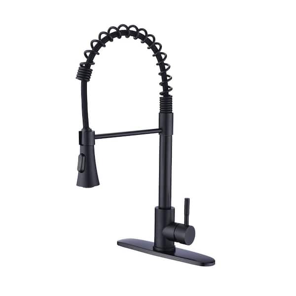 Single Handle in Matte Black 18. 9 in. H Pull Down Sprayer Kitchen Faucet with 360° Spout Swivel in Stainless Steel