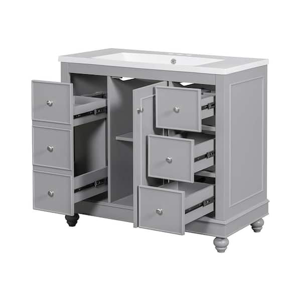 Aoibox 36 in. W x 18 in. D x 33.87 in. H Single Sink Freestanding Bath Vanity Cabinet in Gray wih White Resin Basin Top
