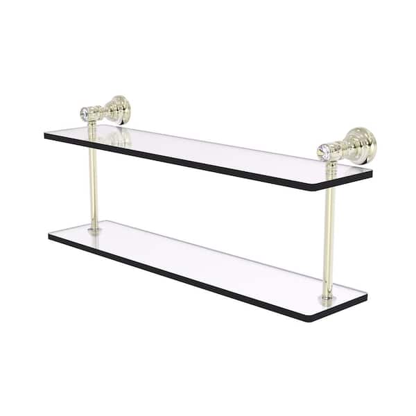 Allied Brass Carolina Crystal Collection 22 in. W x 9.2 in. H x 5.6 in. D Brass Rectangular 2-Tiered Glass Shelf in Polished Nickel