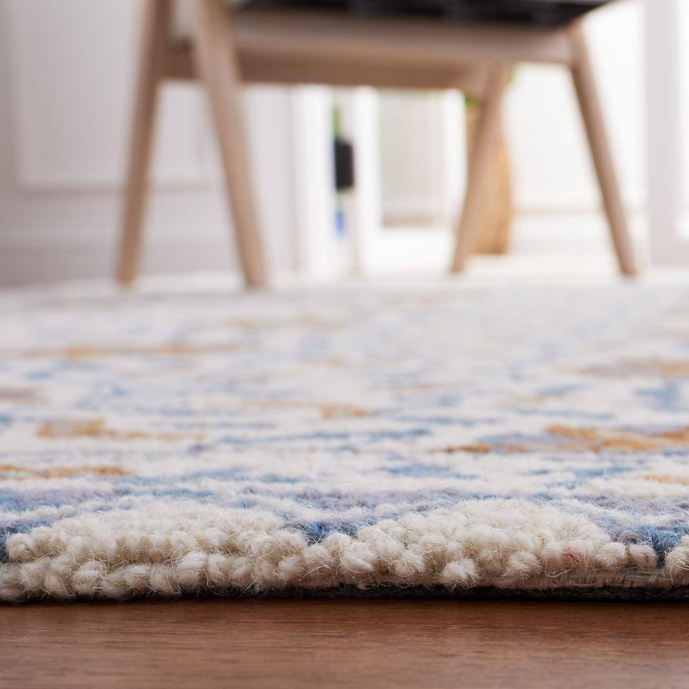 Handmade Chelsea Floral Wool Accent Rug - Ivory & Blue, 1'8" x 2'6"