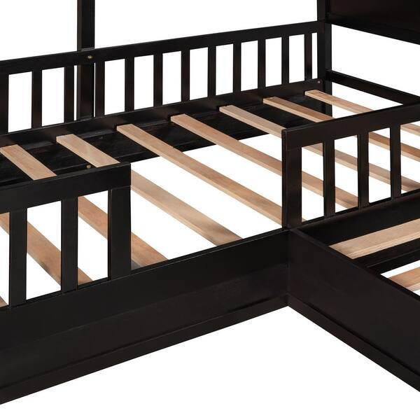 Harper & Bright Designs L-shaped Espresso Twin Size Wood Harper & Bright Designs L-shaped Espresso Twin Size Wood