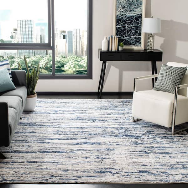 Amelia Gray/Navy 11 ft. x 15 ft. Abstract Striped Area Rug