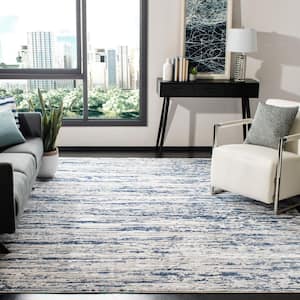 Amelia Gray/Navy 11 ft. x 11 ft. Abstract Striped Square Area Rug