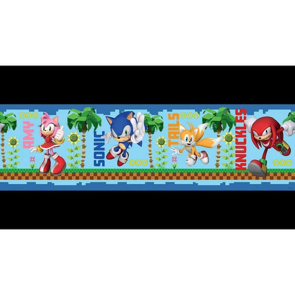 1-Piece 6 in. x 180 in. Blue Sonic the Hedgehog Green Hill Characters Border Decal